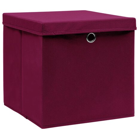 Opbergboxen met deksel 4 st 32x32x32 cm stof donkerrood 2
