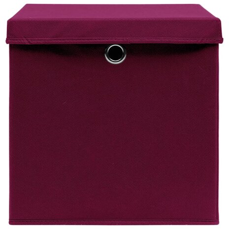Opbergboxen met deksel 4 st 32x32x32 cm stof donkerrood 4