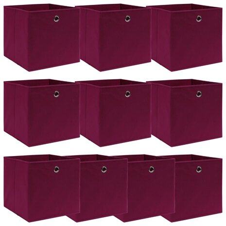Opbergboxen 10 st 32x32x32 cm stof donkerrood 1