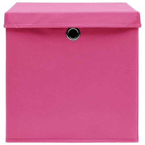 Opbergboxen met deksel 4 st 32x32x32 cm stof roze 4