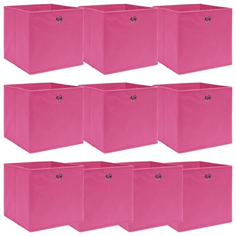 Opbergboxen 10 st 32x32x32 cm stof roze 1