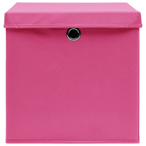 Opbergboxen met deksel 10 st 32x32x32 cm stof roze 4