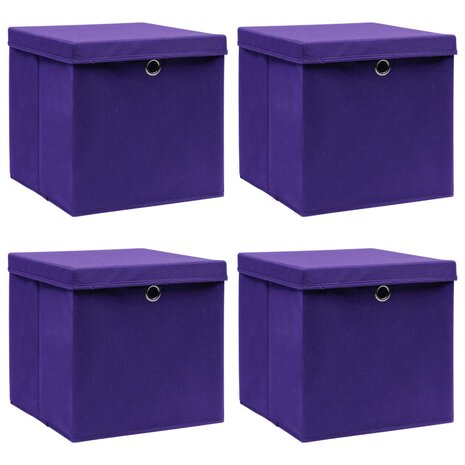 Opbergboxen met deksel 4 st 32x32x32 cm stof paars 1