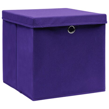 Opbergboxen met deksel 4 st 32x32x32 cm stof paars 2