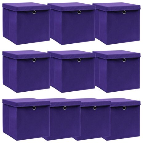 Opbergboxen met deksel 10 st 32x32x32 cm stof paars 1