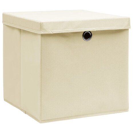 Opbergboxen met deksel 10 st 32x32x32 cm stof crèmekleurig 2