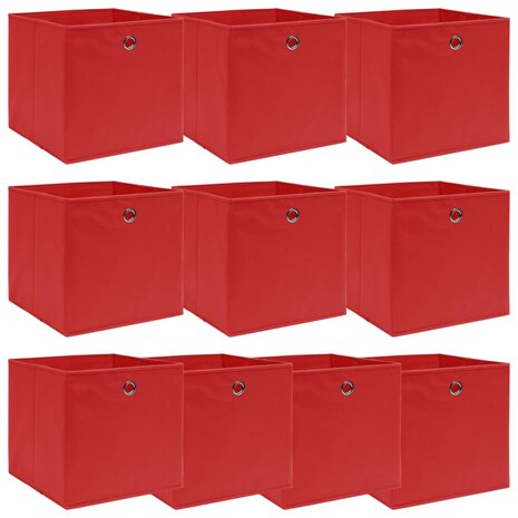 Opbergboxen 10 st 32x32x32 cm stof rood 1