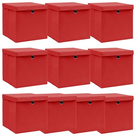 Opbergboxen met deksel 10 st 32x32x32 cm stof wit 1