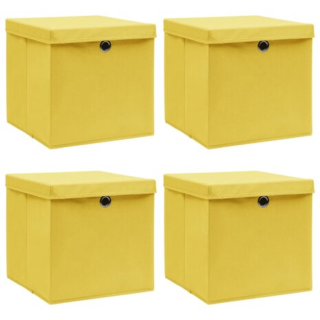 Opbergboxen met deksel 4 st 32x32x32 cm stof geel 1