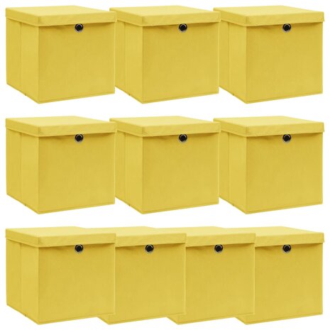 Opbergboxen met deksel 10 st 32x32x32 cm stof geel 1