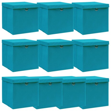 Opbergboxen met deksel 10 st 32x32x32 cm stof babyblauw 1