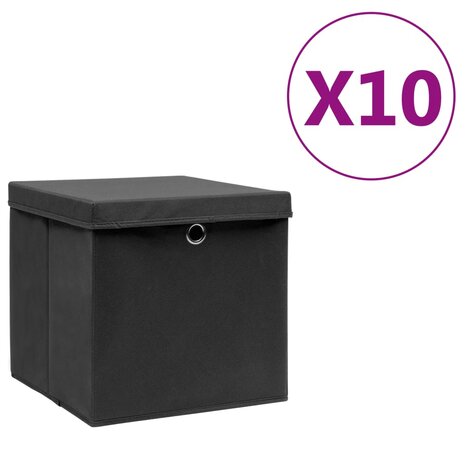 Opbergboxen met deksel 10 st 28x28x28 cm zwart 1