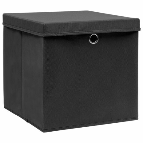 Opbergboxen met deksel 10 st 28x28x28 cm zwart 2