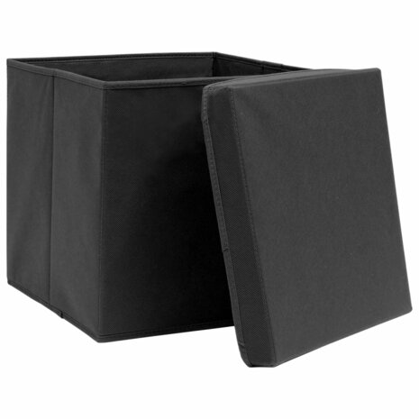 Opbergboxen met deksel 10 st 28x28x28 cm zwart 3