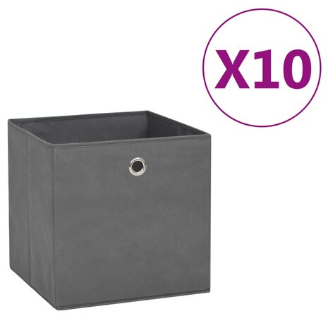 Opbergboxen 10 st 28x28x28 cm nonwoven stof grijs 1
