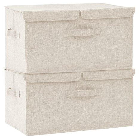 Opbergboxen 2 st 50x30x25 cm stof crèmekleurig 2