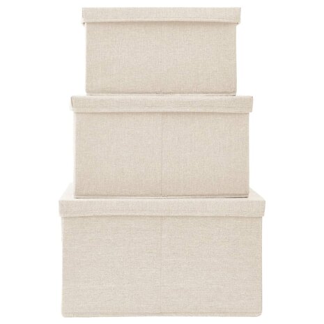 3-delige Opbergboxenset stapelbaar stof crèmekleurig 5