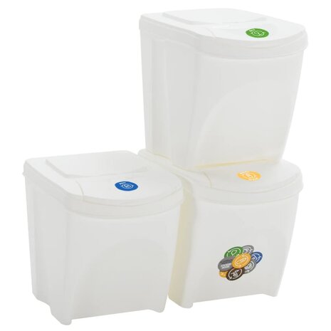 Vuilnisbakken 3 st stapelbaar 75 L polypropeen wit 2