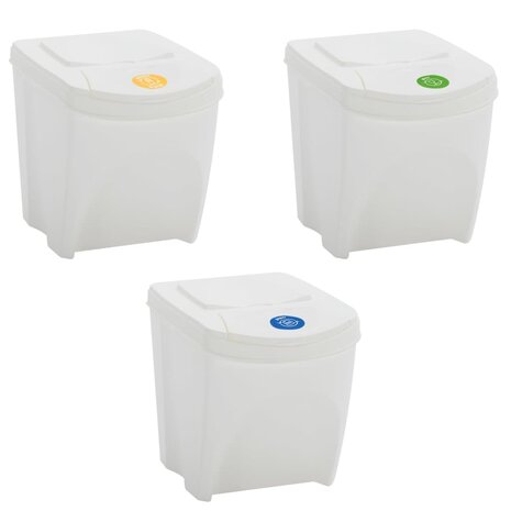 Vuilnisbakken 3 st stapelbaar 75 L polypropeen wit 3