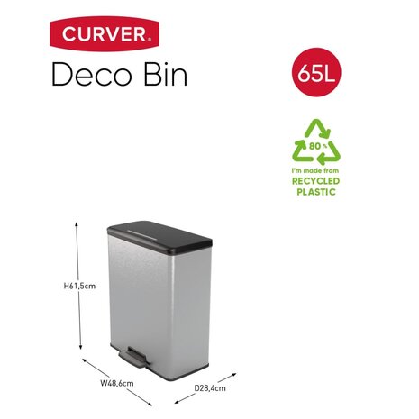 Curver Pedaalemmer Deco rechthoekig 65 L zilverkleurig 7