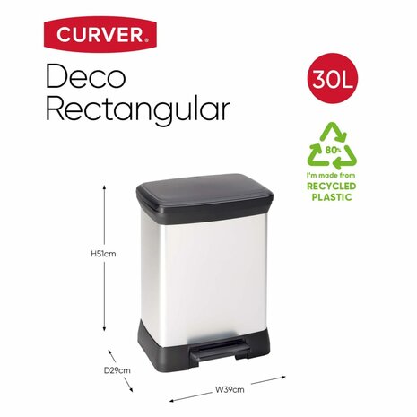 Curver Pedaalemmer Deco rechthoekig 30 L zilverkleurig 12