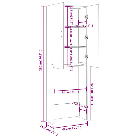Wasmachinekast 64x25,5x190 cm zwart 10