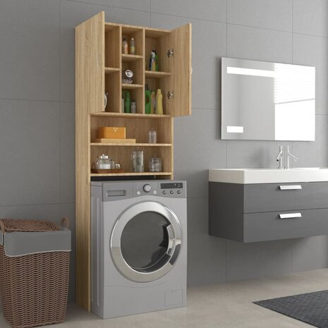Wasmachinekast 64x25,5x190 cm sonoma eikenkleurig 7