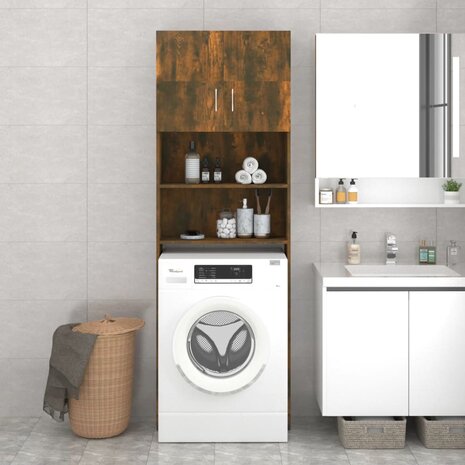 Wasmachinekast 64x25,5x190 cm gerookt eikenkleurig 6