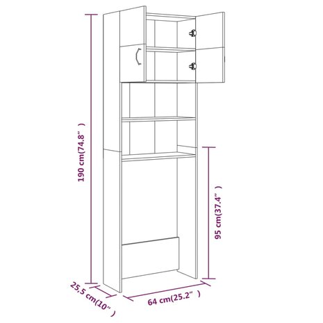 Wasmachinekast 64x25,5x190 cm gerookt eikenkleurig 9