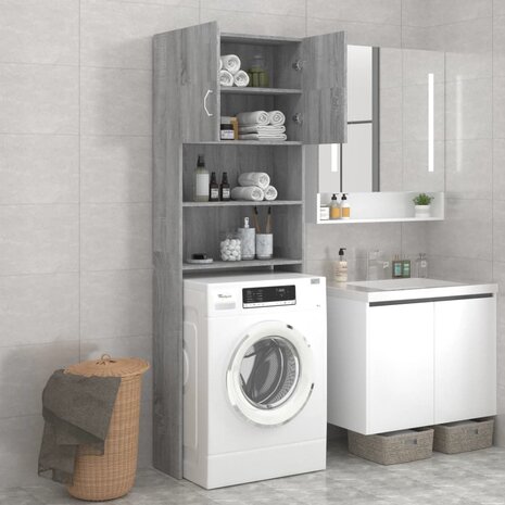 Wasmachinekast 64x25,5x190 cm grijs sonoma eikenkleurig 7