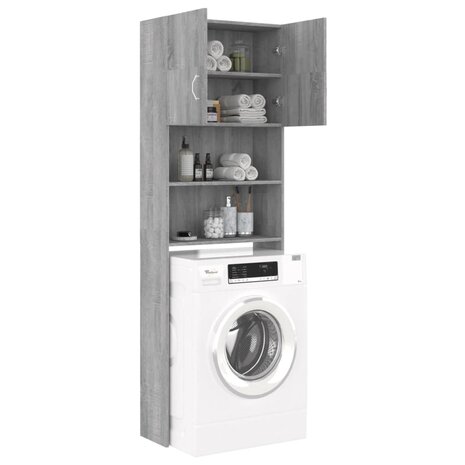 Wasmachinekast 64x25,5x190 cm grijs sonoma eikenkleurig 8