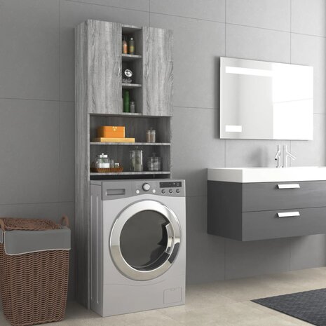 Wasmachinekast 64x25,5x190 cm grijs sonoma eikenkleurig 1