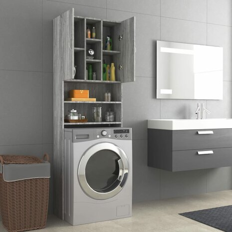 Wasmachinekast 64x25,5x190 cm grijs sonoma eikenkleurig 3