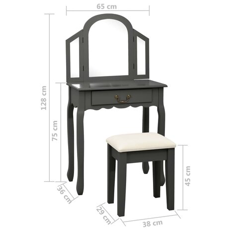Kaptafel met kruk 65x36x128 cm paulowniahout MDF grijs 11