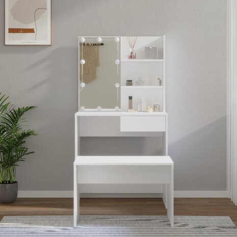 Kaptafelset met LED&apos;s bewerkt hout wit 1