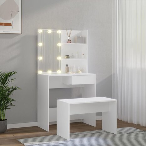 Kaptafelset met LED&apos;s bewerkt hout wit 10