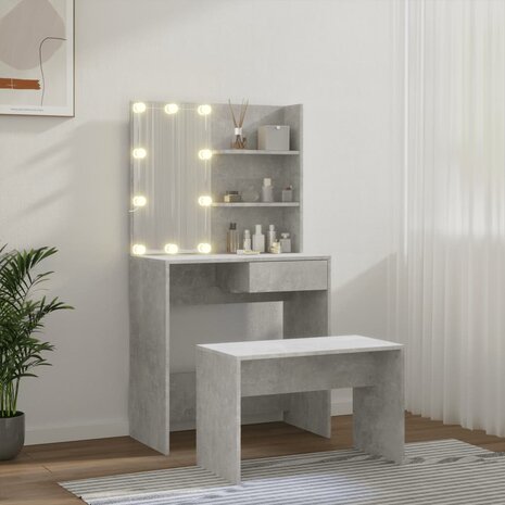 Kaptafelset met LED&apos;s bewerkt hout betongrijs 3