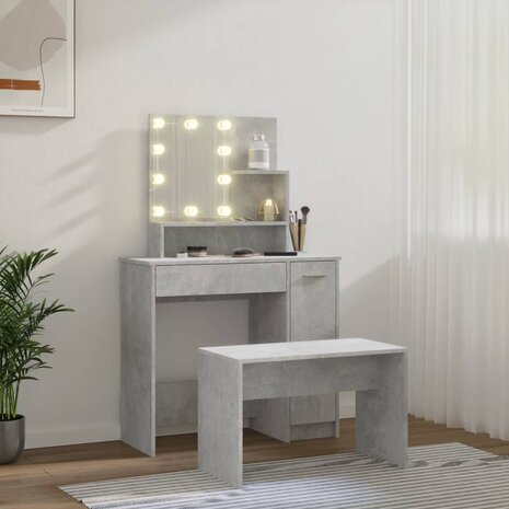 Kaptafelset met LED&apos;s bewerkt hout betongrijs 3