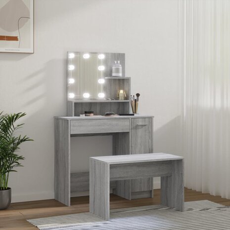 Kaptafelset met LED&apos;s bewerkt hout grijs sonoma 4