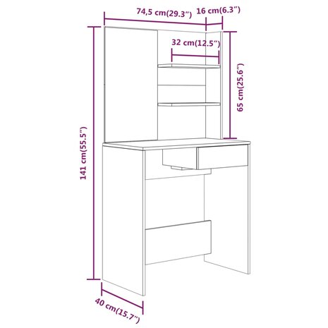 Kaptafelset 74,5x40x141 cm hoogglans wit 9