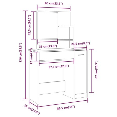 Kaptafelset 86,5x35x136 cm betongrijs 9