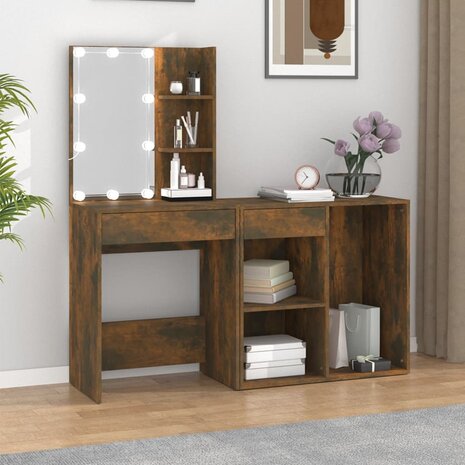 Kaptafel met kastje bewerkt hout gerookt eikenkleurig 1