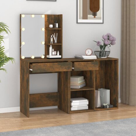 Kaptafel met kastje bewerkt hout gerookt eikenkleurig 3
