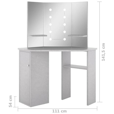Hoekkaptafel met LED 111x54x141,5 cm betongrijs 12
