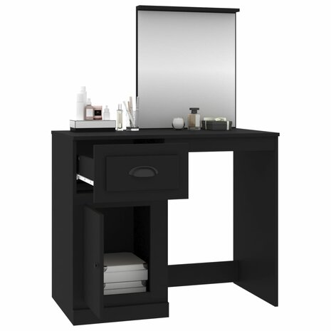 Kaptafel met spiegel 90x50x132,5 cm bewerkt hout zwart 5