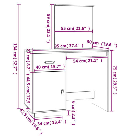 Kaptafel 95x50x134 cm massief grenenhout honingbruin 10