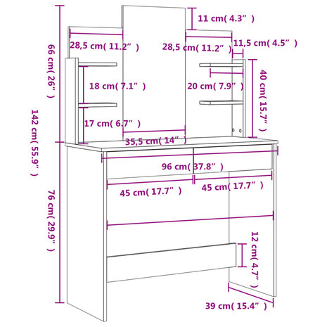 Kaptafel met spiegel 96x39x142 cm gerookt eikenkleurig 9