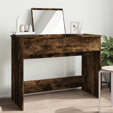 Kaptafel met spiegel 100x45x76 cm gerookt eikenkleurig 1