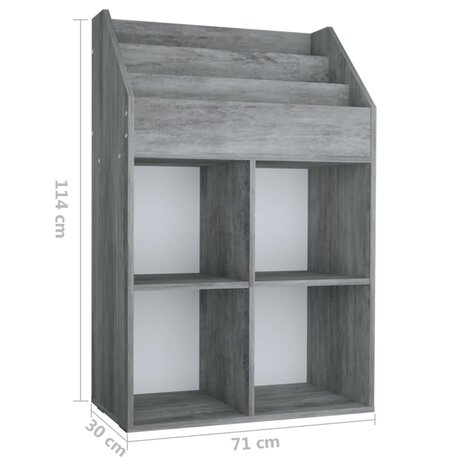 Kindertijdschriftenrek 71x30x114 cm bewerkt hout betongrijs 6