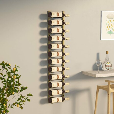 Wijnrek voor 12 flessen wandmontage ijzer goudkleurig 1